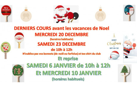 Informations pour les cours de Tennis de Table